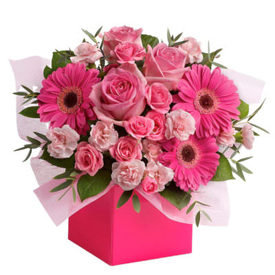Цветы в коробке «Розовый микс»