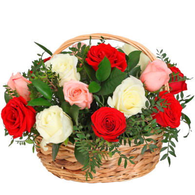 Цветы в корзинке «Поцелуй розы»
